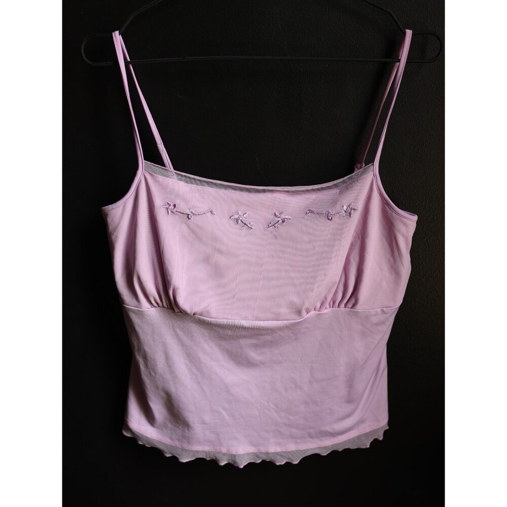 Vintage Y2K Babydoll Mesh Purple Cami Tank Top Floral Coquette Feminine Fairy XL